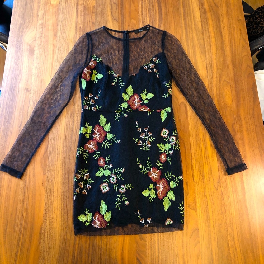 Black floral embroidered dress